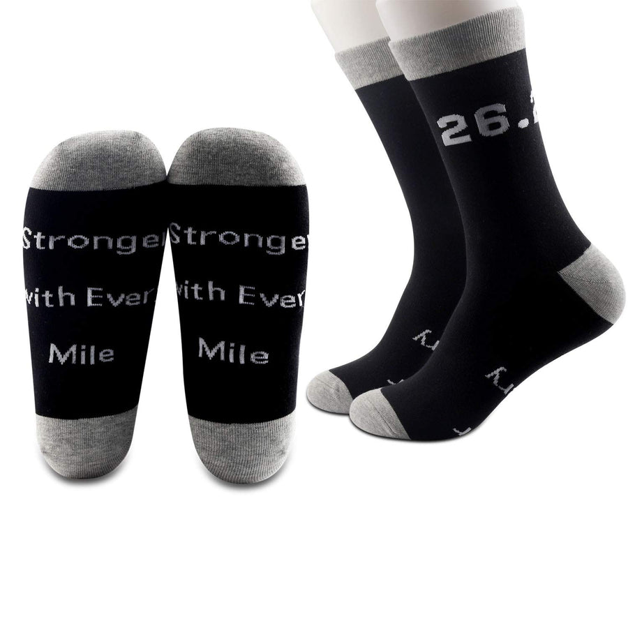 Marathon Runner Gifts Track and Field Inspirational Athletic Running Socks Stronger with Every Mile (26.2 socks)