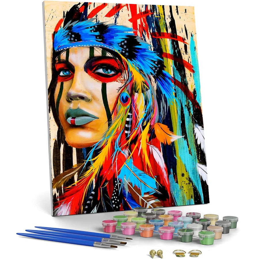 Adult Paint by Numbers - Indians Painting Art Kits for Adults Kids Native American DIY Oil Painting Paint by Number Kit for Kids 9-12 Years DIY Artwork Best Painting Gift - 16x20, Frameless