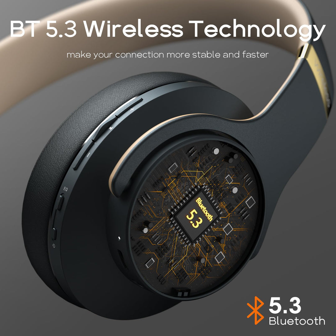 Bluetooth Headphones Wireless, 90 Hrs Playtime Headphones Over Ear with 3 EQ Modes, HiFi Stereo Headsets with Built-in Mic and Soft Protein Earpads for iPhone, PC,Home Office (Shadow Gray)