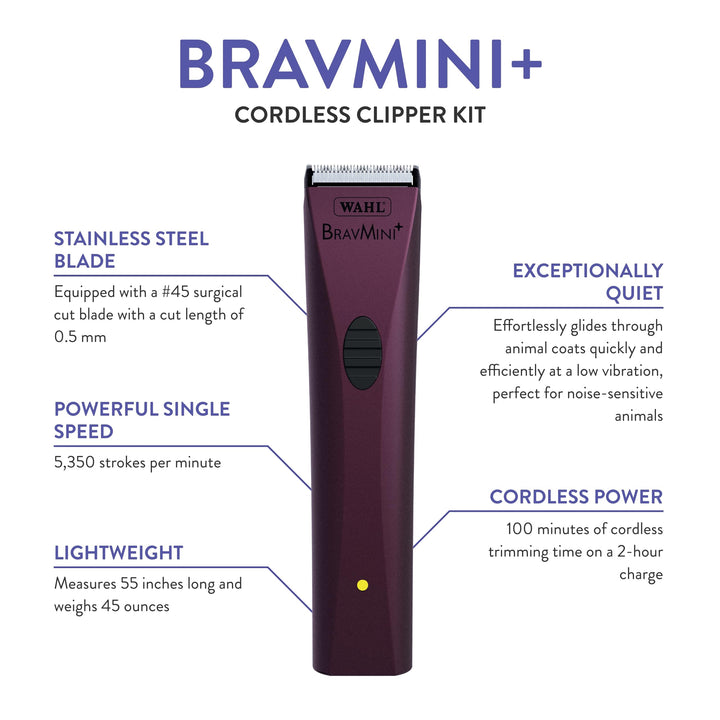 Professional Animal Bravmini+ Pet, Dog, Cat, & Horse Cordless Trimmer Kit - Purple