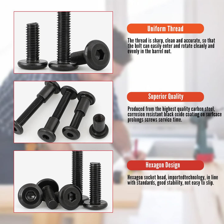 10Pcs Screw Post Fit for 5/16(8mm) Hole Dia, Male M6x35mm Belt Buckle Binding Bolts for Scrapbook Photo Albums Binding and Leather Saddles Purses Belt Repair, Carbon Steel Black Tone
