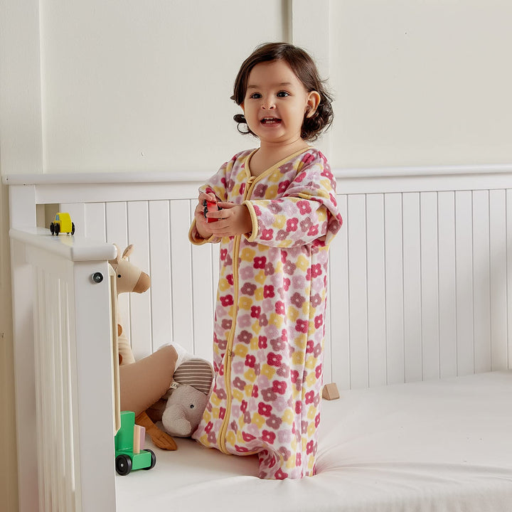 Micro Fleece Baby Sleep Sack 18-24 Months with Long Sleeves 1.5 TOG, Plush Warm Baby Wearable Blanket with 2-Way Zipper, Baby Girls Sleeping Bag for Toddler, Floral