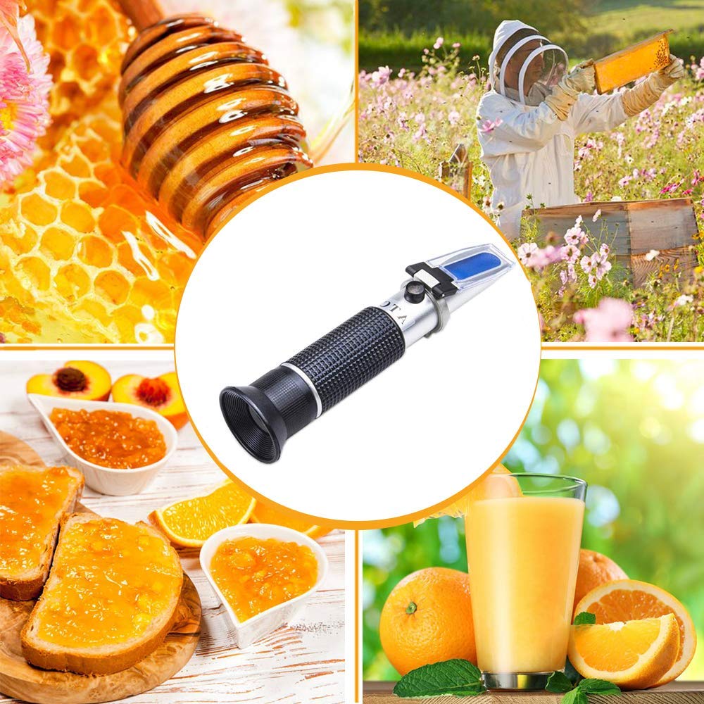 Refractometer Honey 10-32% for Honey Moisture, Brix and Baume, 3-in-1 Uses, 58-90% Brix Scale Range Honey Moisture Tester, with ATC, Ideal for Honey, Maple Syrup, and Molasses, Bee Keeping