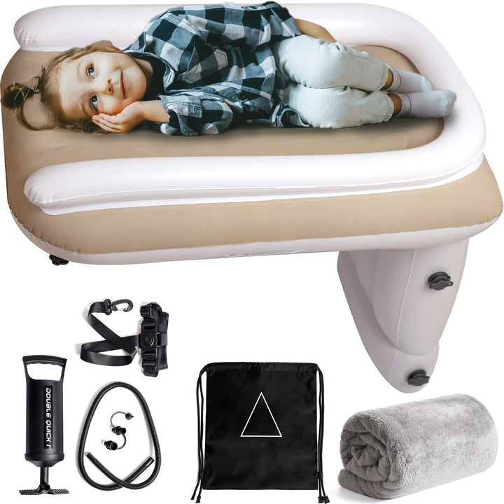 Inflatable Airplane Baby Travel Bed for Kids, Blanket, Hand Pump, Seat Belt and Carry Bag Included