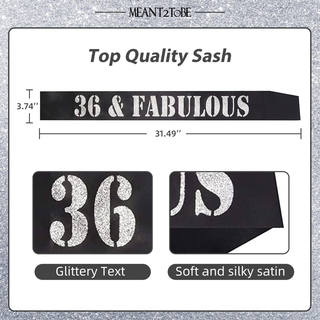 36th Birthday Tiara and Sash silver, 36th Birthday Gifts for woman, HAPPY 36th Birthday Party Supplies, 36 & Fabulous Glitter Satin Sash and Crystal Tiara Birthday Crown for 36th Birthday Party Suppli