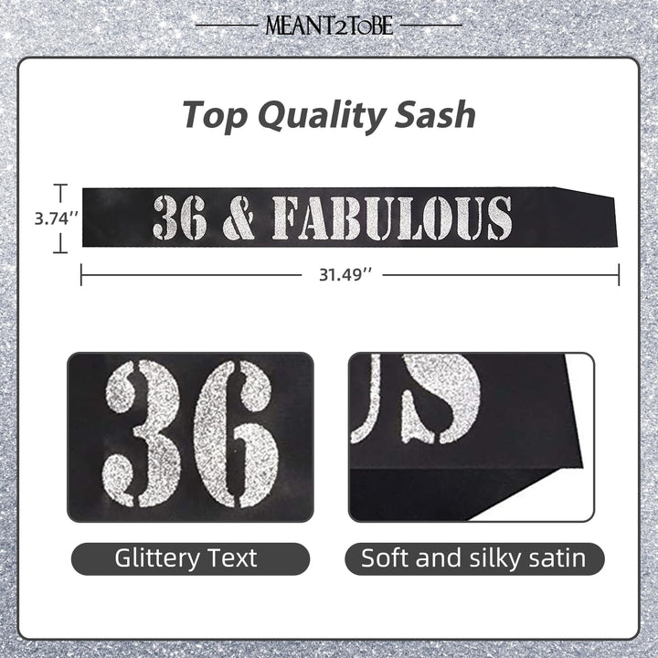 36th Birthday Tiara and Sash silver, 36th Birthday Gifts for woman, HAPPY 36th Birthday Party Supplies, 36 & Fabulous Glitter Satin Sash and Crystal Tiara Birthday Crown for 36th Birthday Party Suppli