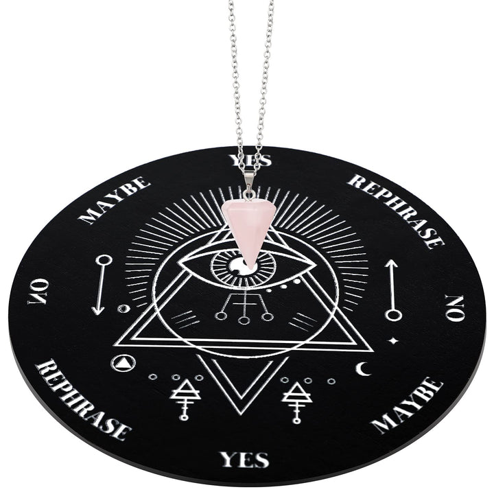Wooden Pendulum Board Dowsing Divination Pendulum Witchcraft Altar Supplies with Crystal Necklace and Wooden Pendulum Board Metaphysical Message Board Kit, 3.9 Inch(Black)