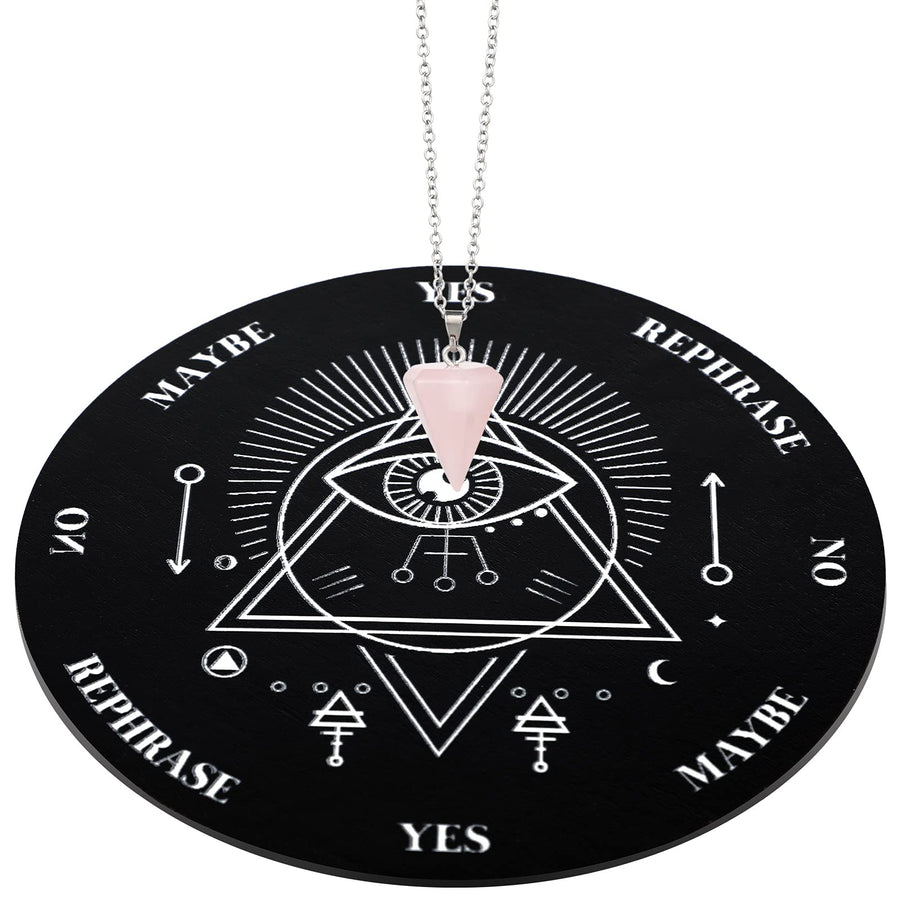 Wooden Pendulum Board Dowsing Divination Pendulum Witchcraft Altar Supplies with Crystal Necklace and Wooden Pendulum Board Metaphysical Message Board Kit, 3.9 Inch(Black)