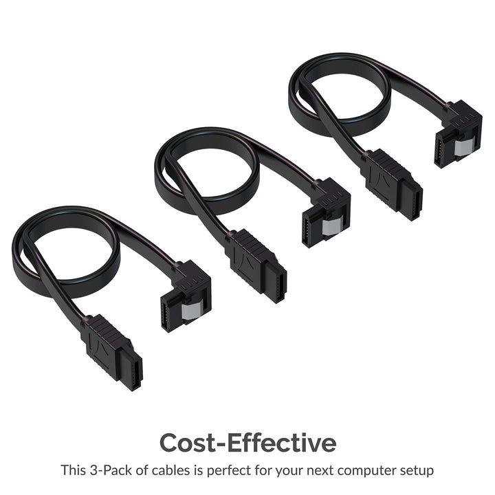 SATA III (6 Gbit/s) Right Angle Data Cable with Locking Latch for HDD/SSD/CD and DVD Drives (3 Pack 20 Inch) in Black (CB-SRK3)