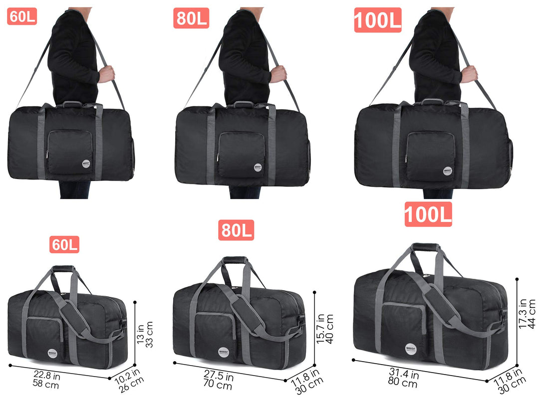 28 Foldable Duffle Bag 80L for Travel Gym Sports Lightweight Luggage Duffel By (28 inches (80 Liter), Black 28'')