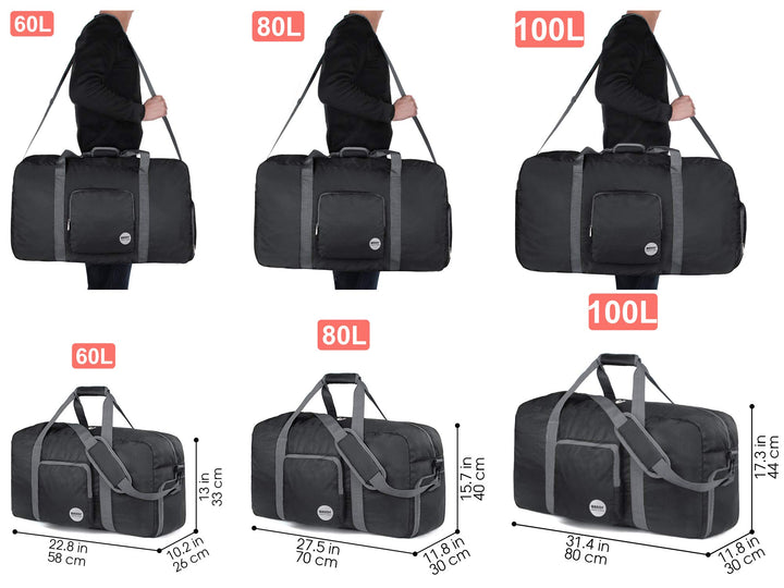 28 Foldable Duffle Bag 80L for Travel Gym Sports Lightweight Luggage Duffel By (28 inches (80 Liter), Black 28'')