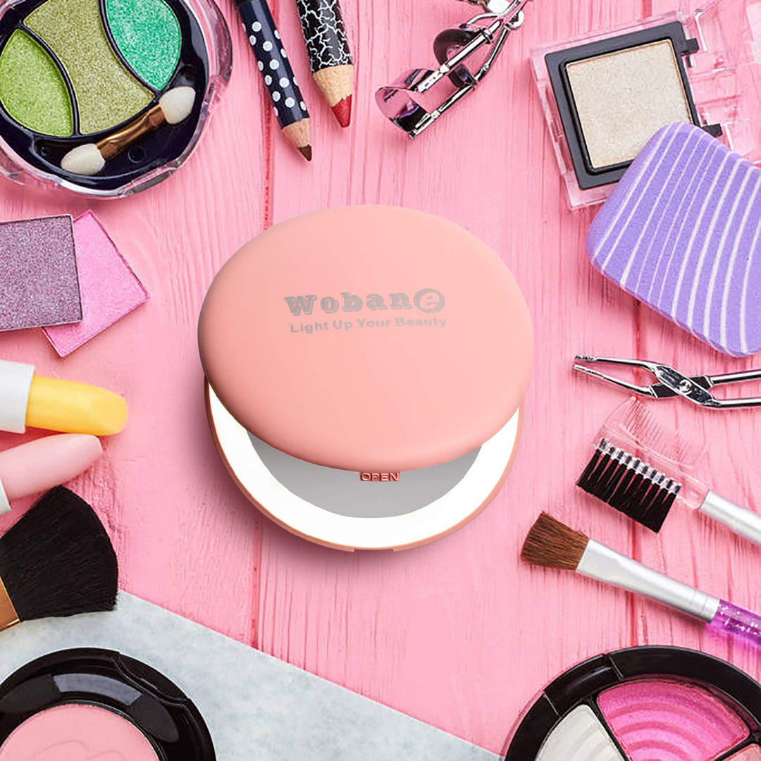LED Compact Mirror, Lighted Travel Mirror, 10X Magnifying, Handheld, Double Sided, Portable Makeup Mirror for Pocket, Purse, Gift, Black, 3.5 inch Round