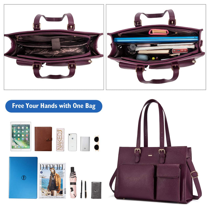 Laptop Bag for Women 15.6 Inch Waterproof Leather Computer Bag Women Work Tote Bag Large Office Handbags Briefcase