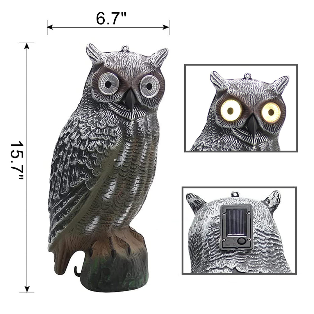Solar Bird Scarecrow Fake Horned Owl Decoy, Bird Repellent Garden Protectors, Natural Enemy Pest Deterrent Scarecrow