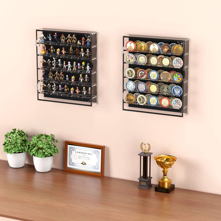 Coin Holder, Challenge Coin Display Case, Acrylic Military Challenge Coin Holders for Collectors, Clear Coin Case Coin Box fits 45 Military Medals Poker Chip Pins Badges with Magnetic Door