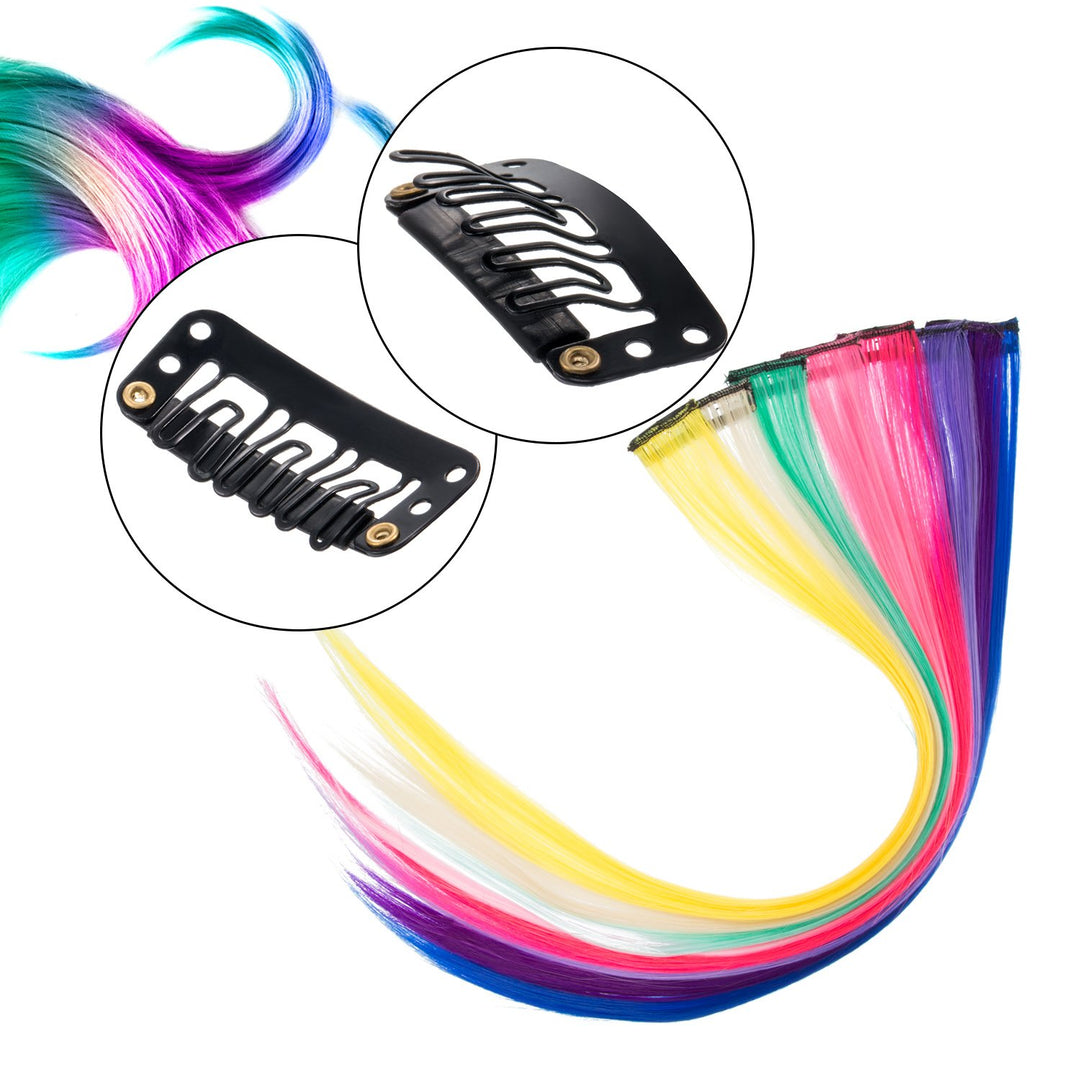 30 Pieces Colorful Party Highlights Clip in Hair Extensions, Straight Long Hairpiece, Heat Resistant Synthetic Hair Accessories, 21.6 Inch