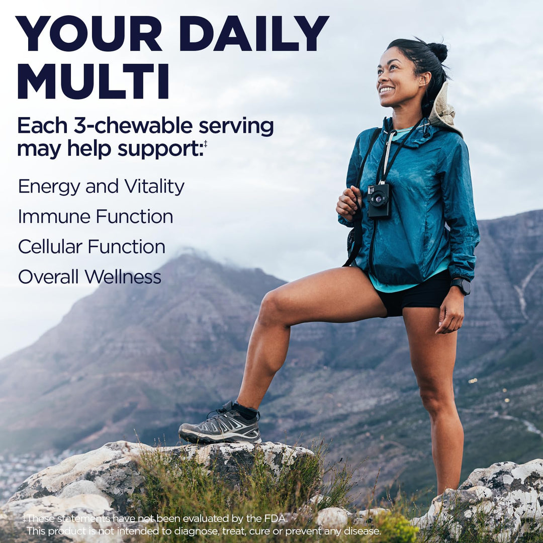 Enhanced Energy Supplements, Whole Food Chewable Multivitamin with Iron, 3 Daily, 23 Essential Vitamins and Minerals, Super Foods, Enzymes, Mango Pineapple Flavor, 60-Day Guarantee, 20 Serv, 60ct
