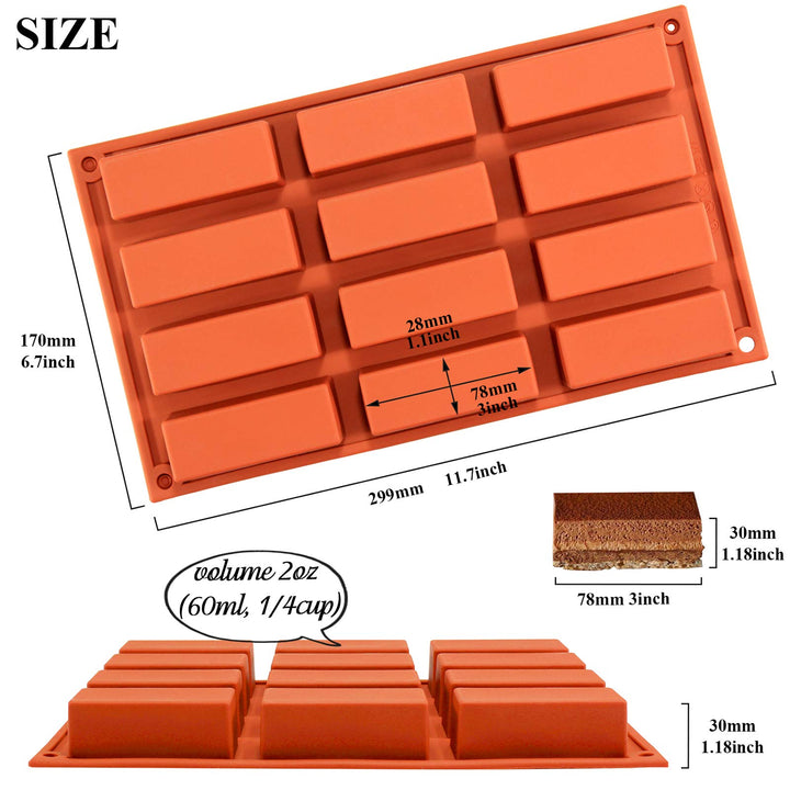 Funshowcase 12 Cavity Narrow Rectangle Bars Silicone Mold