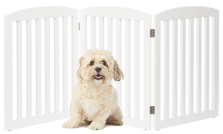 Wooden Freestanding Foldable Pet Gate for Dogs, 24 inch 3 Panels Step Over Fence, Dog Gate for The House, Doorway, Stairs, Extra Wide (White, 24 Height-3 Panels)