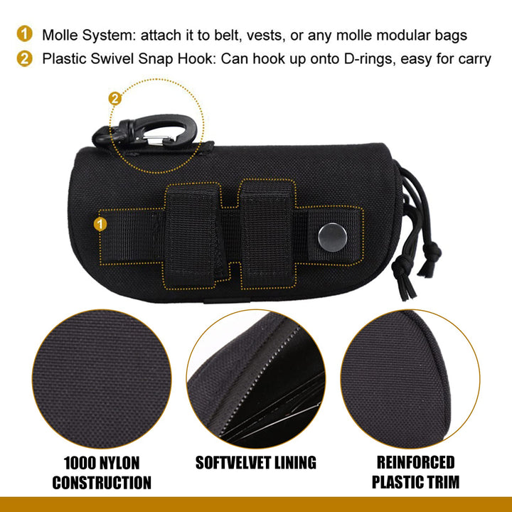 Tactical MOLLE Glasses Shockproof Protective Box Portable Outdoor Sunglasses Pouch Eyewear Carry Case (Black)