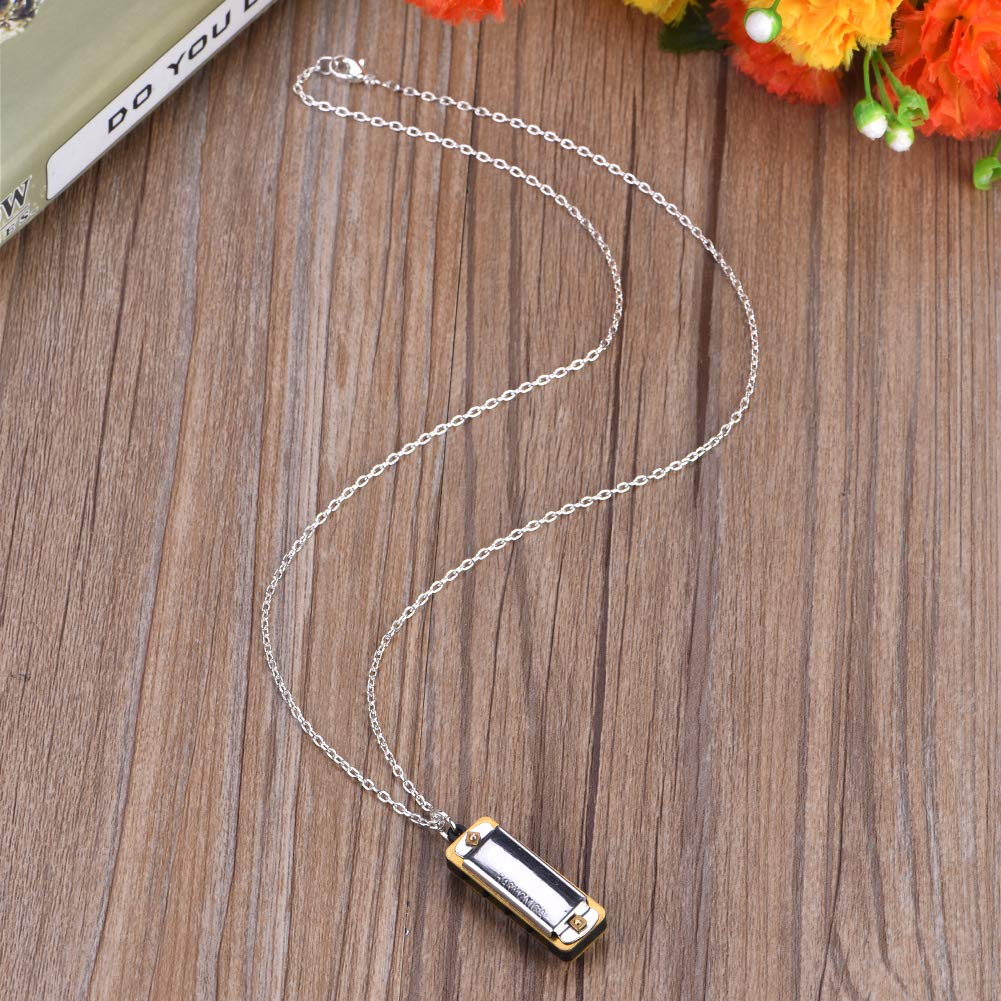 Harmonica Necklace, Portable Mini Harmonica Musical Necklace Toy Working Musical Instrument(Silver) Keychain Harmonica Harmonica Necklace Harmonica Necklace