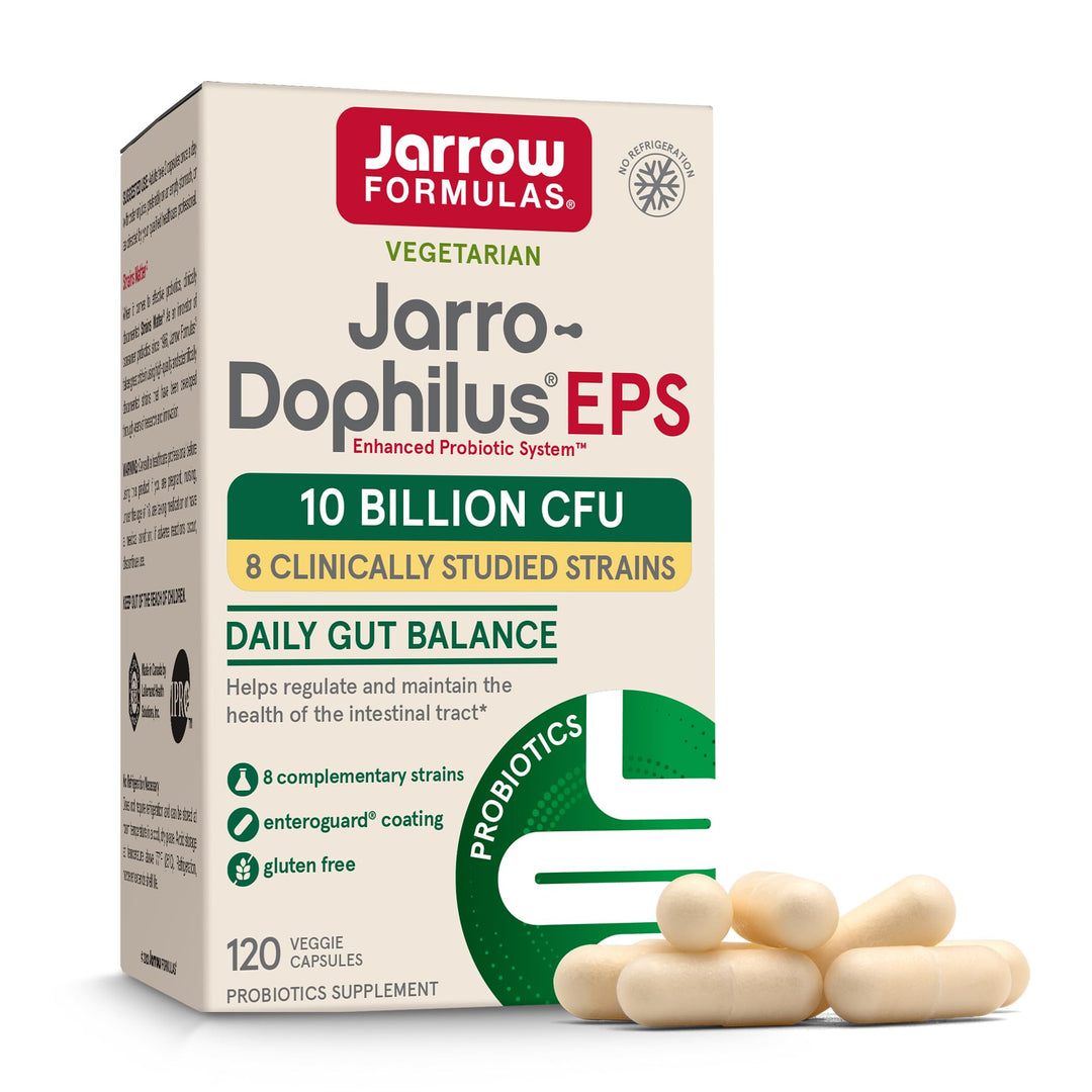 Jarro-Dophilus EPS Probiotics 10 Billion CFU, Dietary Supplement for Intestinal Tract Support, Gut Health Supplements for Women and Men, 120 Veggie Capsules, 60 Day Supply