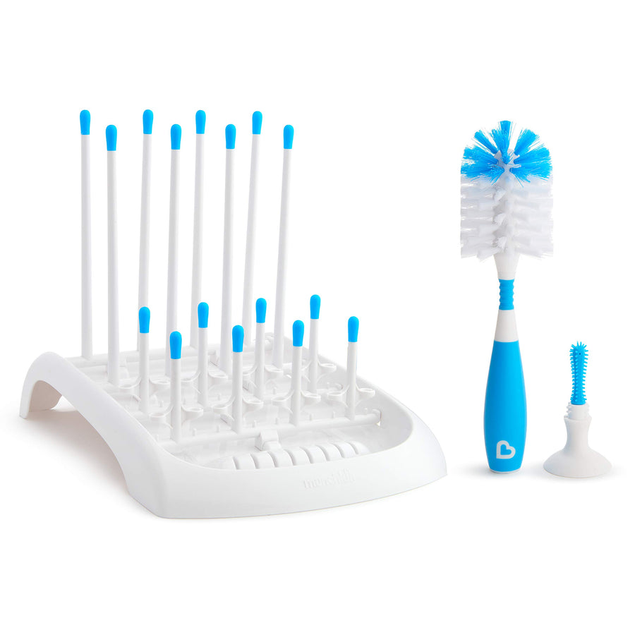 ® Baby Bottle and Sippy Cup Cleaning Set, Includes Countertop Drying Rack and Bristle Bottle Brush, Blue