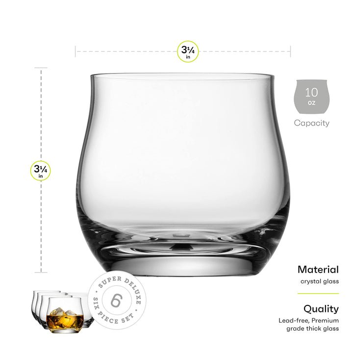 Whiskey Bar Glasses Set of 6 | Luxurious 10 Ounce Old Fashioned Glassware Set | Our Scotch & Bourbon Glass Tumblers Make A Great Gift Idea For Cocktail Enthusiasts |Rock Glasses Made in Europe