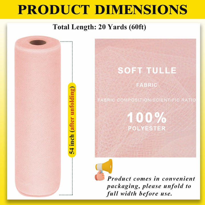 54 by 20 Yards Tulle Fabric Rolls Blush Tulle Ribbon Tutu Spool Bolt for DIY Wedding Decoration Baby Shower Tutu Skirt Gift Wrapping Large Matte Tulle, Roll Packaging (Blush)