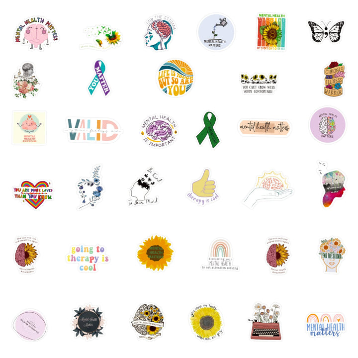 100 Pcs Mental Health Awareness Stickers for Luggage Water Bottle Laptop Skateboard for Doctor Nurse and Kids Teen Adult Decals Teacher Quotes Sticker