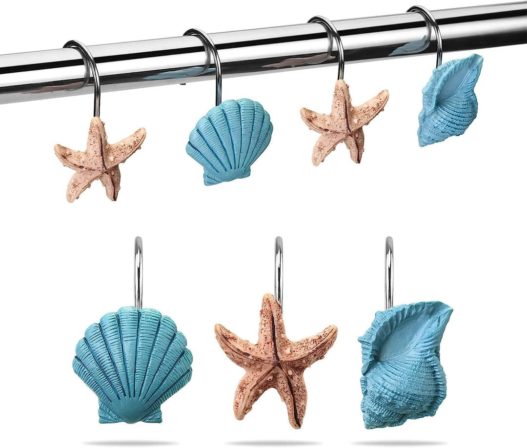AGPtek® Seashell Shower Curtain Hooks, 12PCS Anti Rust Decorative Resin Hooks for Bathroom, Baby Room, Bedroom, Living Room Decor (Blue Seashell)