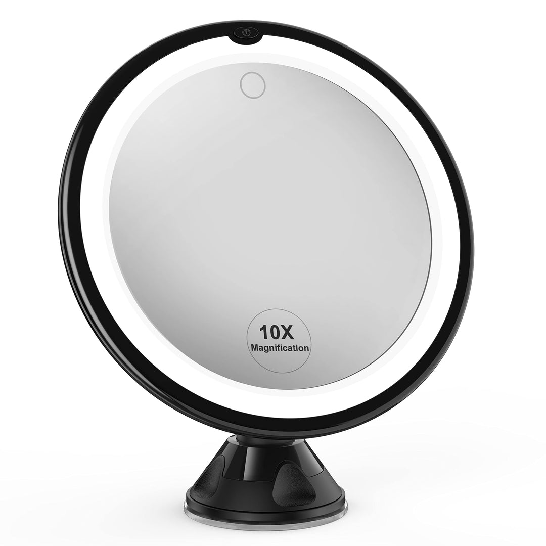 Upgraded 10x Magnifying Lighted Makeup Mirror with Touch Control, Powerful Locking Suction Cup, and 360 Degree Rotating Arm, Magnifying Mirror with Lights for Home, Bathroom Vanity and Travel