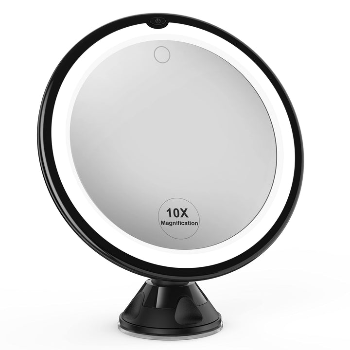 Upgraded 10x Magnifying Lighted Makeup Mirror with Touch Control, Powerful Locking Suction Cup, and 360 Degree Rotating Arm, Magnifying Mirror with Lights for Home, Bathroom Vanity and Travel