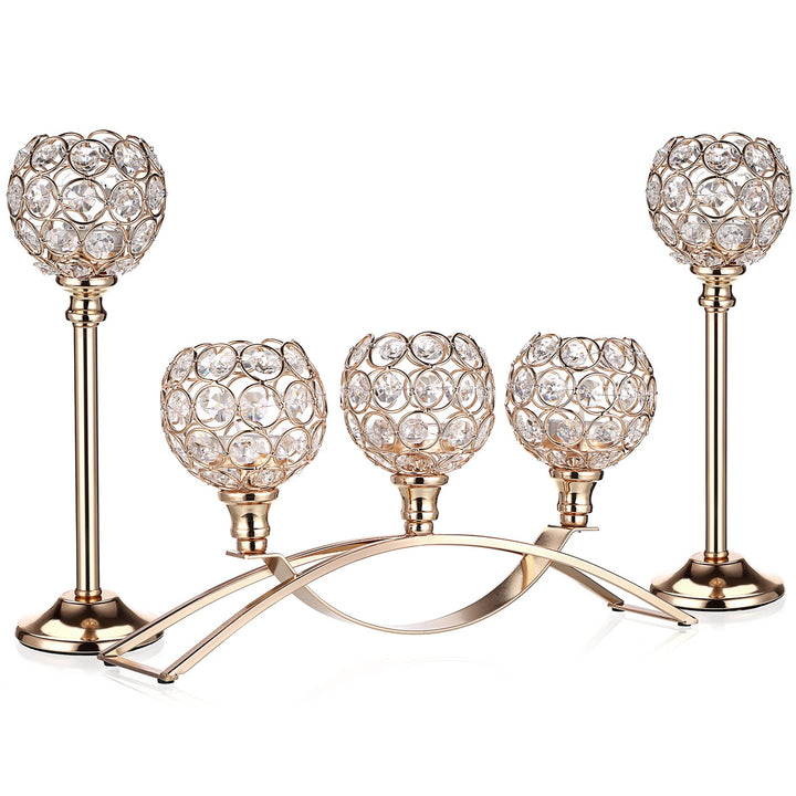 Set of 3 Crystal Bowl Tealight Candle Holders Crystal Votive Candlestick Holders, Decorative Tea Light Candelabras Candle Stands for Table Centerpiece Wedding Living Room Candle Decor (Gold)