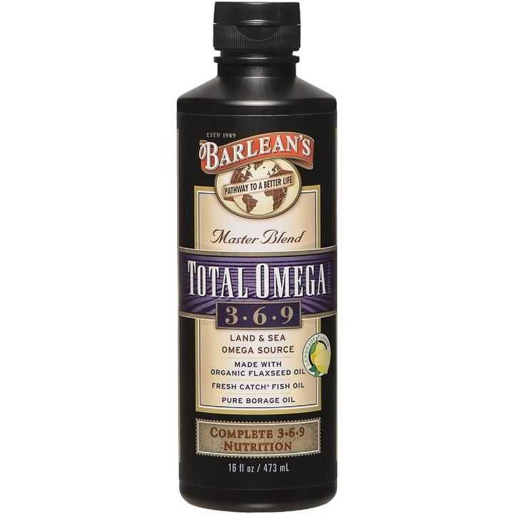Barlean's Total Omega 3 6 9 Liquid Fish Oil Supplement with Borage and Flaxseed Oil 6,468 mg of Omegas EPA, DHA, ALA, and GLA for Joint and Heart Health, 16 oz