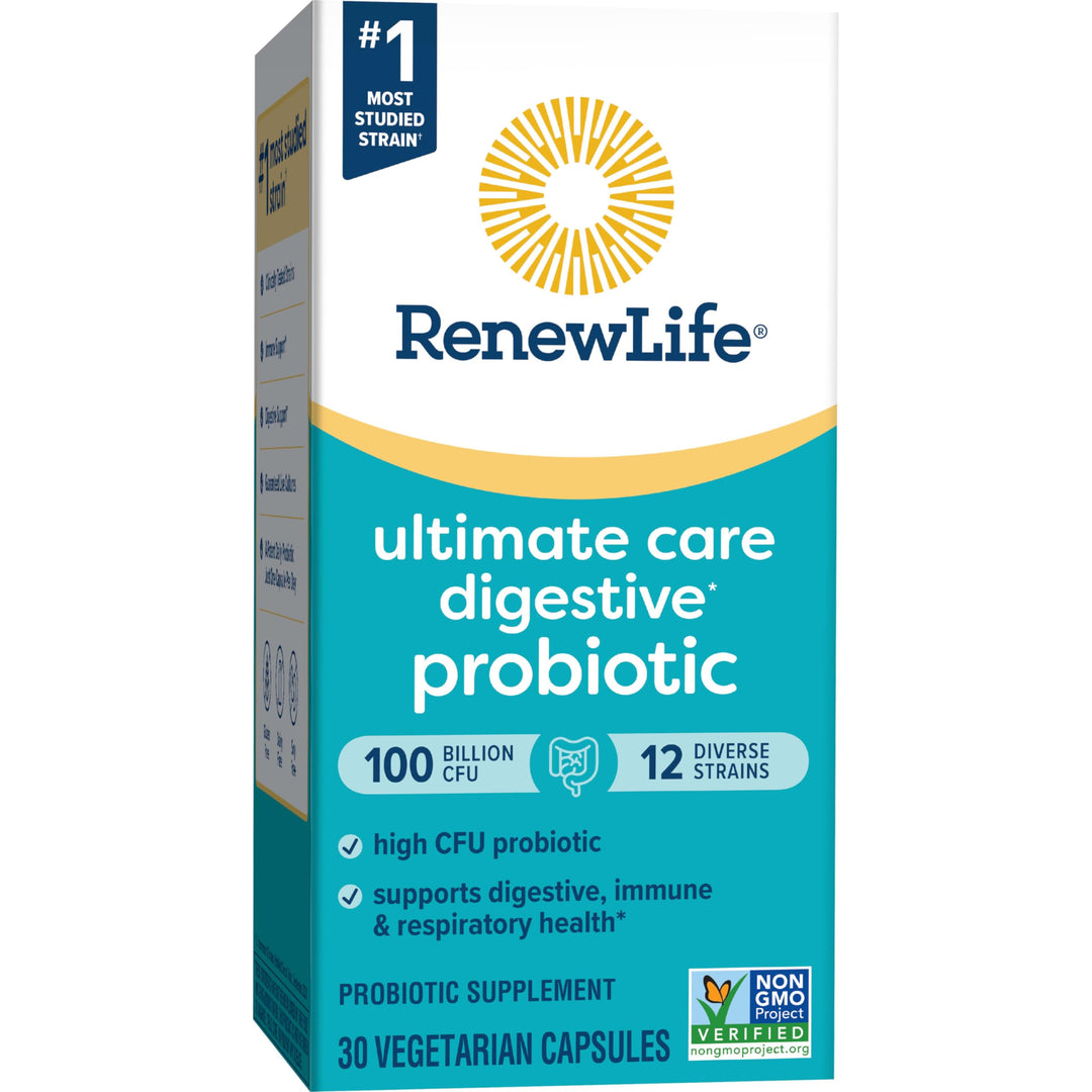 Ultimate Care Probiotic Capsules, Daily Supplement Supports Respiratory, Digestive and Immune Health, L. Rhamnosus GG, Dairy, Soy and gluten-free, 100 Billion CFU, 30 Count