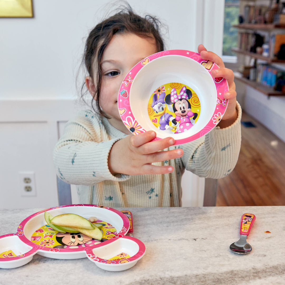 Disney Minnie Mouse Dinnerware Set - Toddler Plates and Toddler Utensils- 4 Piece Set