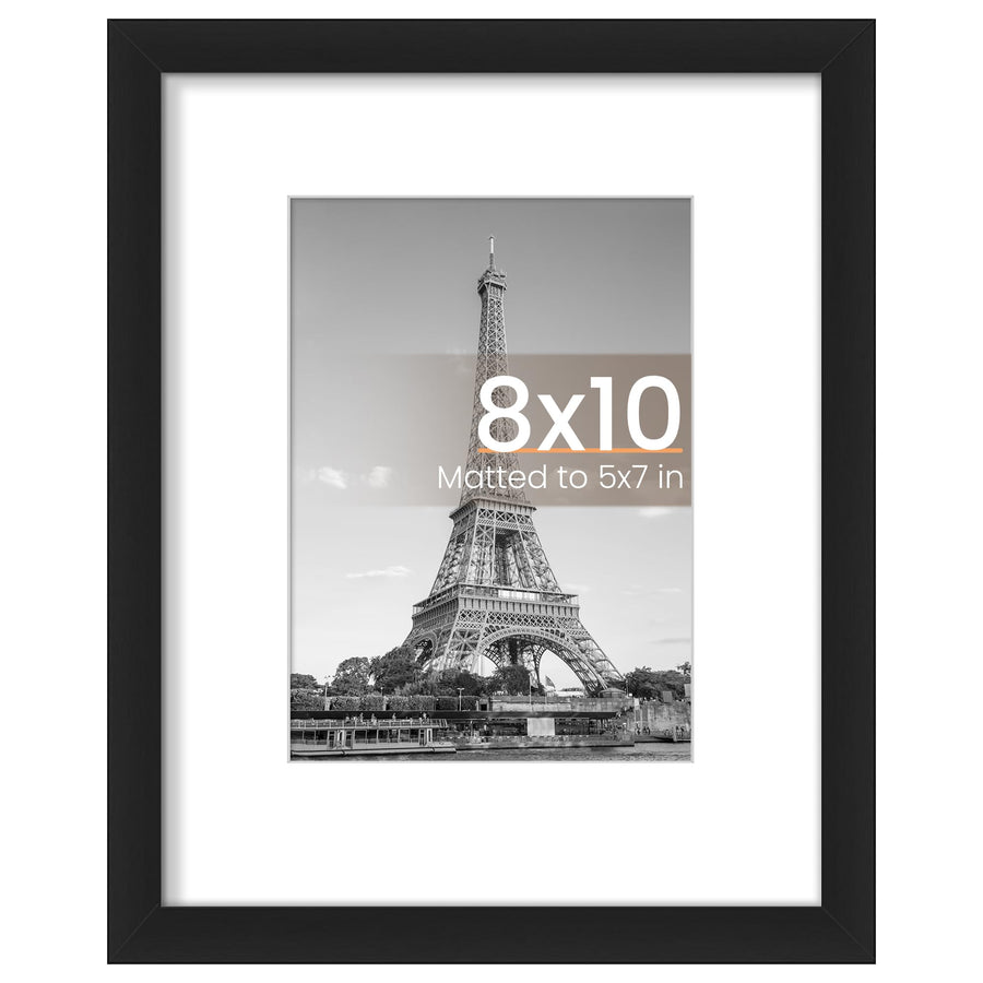 8x10 Picture Frame, Display Pictures 5x7 with Mat or 8x10 Without Mat, Wall Hanging Photo Frame, Black, 1 Pack