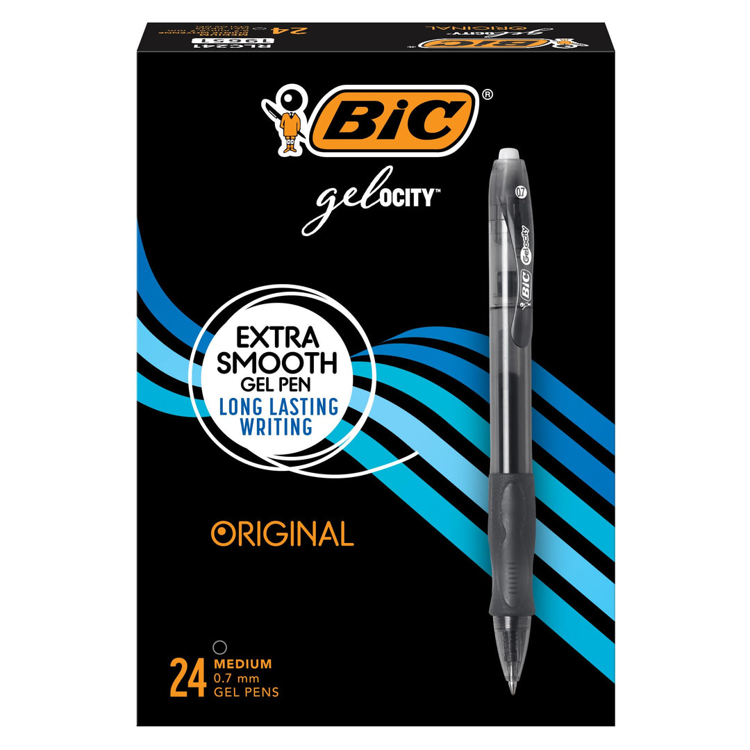 Gelocity Original Black Gel Pens, Medium Point (0.7mm), 24-Count Pack, Retractable Gel Pens With Comfortable Grip