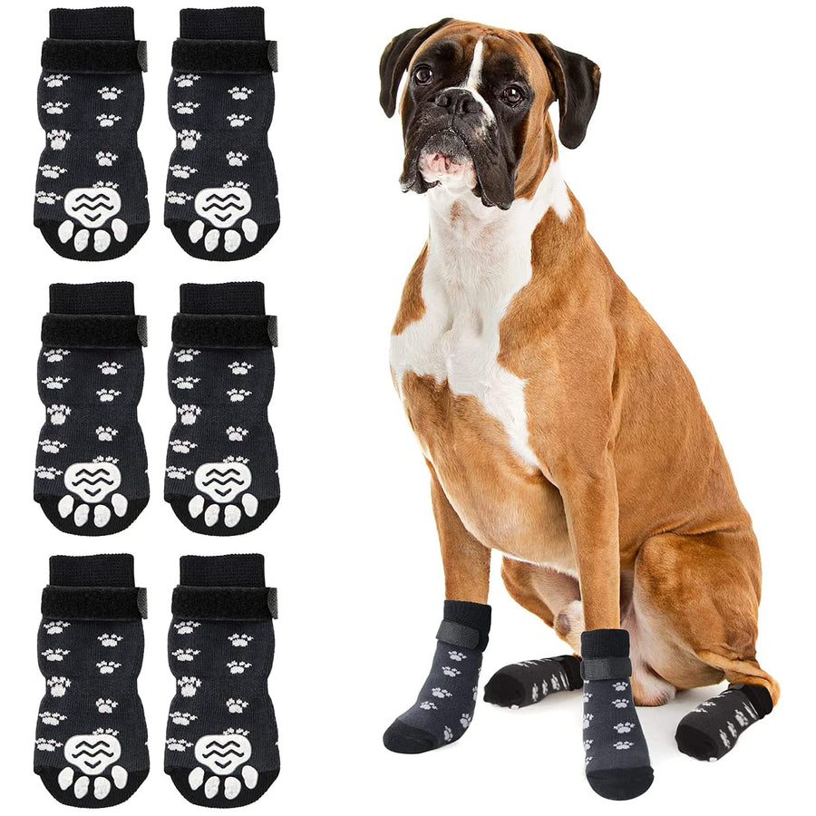 Anti Slip Dog Socks 3 Pairs - Dog Grip Socks with Straps Traction Control for Indoor on Hardwood Floor Wear, Pet Paw Protector for Small Medium Large Dogs L