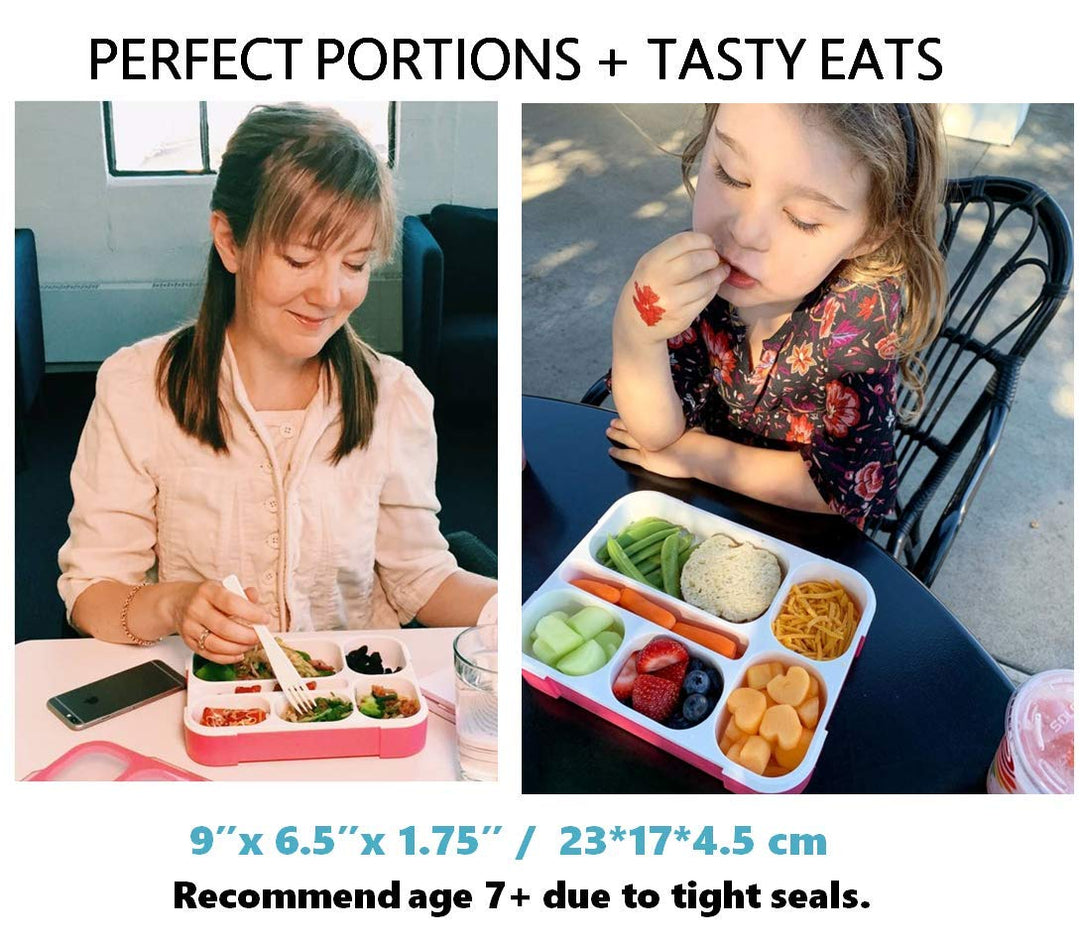 Bento Box with Lunch Bag and Ice Pack Set | Snack Containers Boxes for Kids Girls Adults | 6 Compartments Leakproof Portion Container Boxes Insulated Bags for School Lunches, BPA Free, Pink