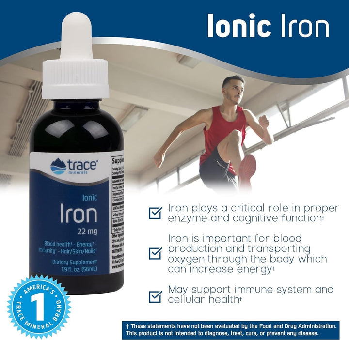 | Liquid Ionic Iron Dietary Supplement Drops | 22 mg Iron Supports Cognitive Function, Energy, Immune System | 1.9 fl oz, 46 Servings