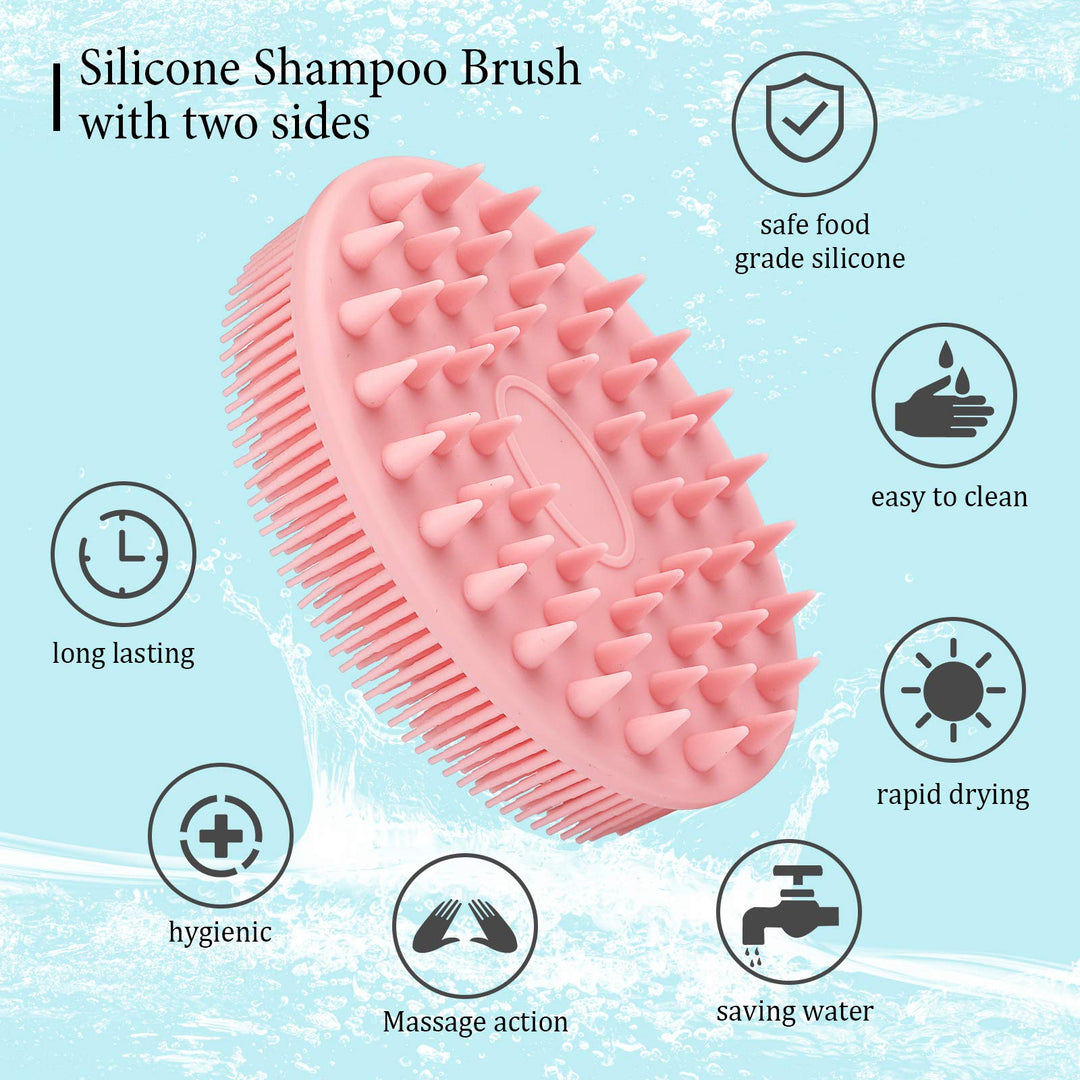 2 Pieces Exfoliating Silicone Body Scrubber, 2 in 1 Silicone Bath and Shampoo Brush, Wet and Dry Scalp Massager/Brush for Skin Care Scalp Massager - Pink & Blue