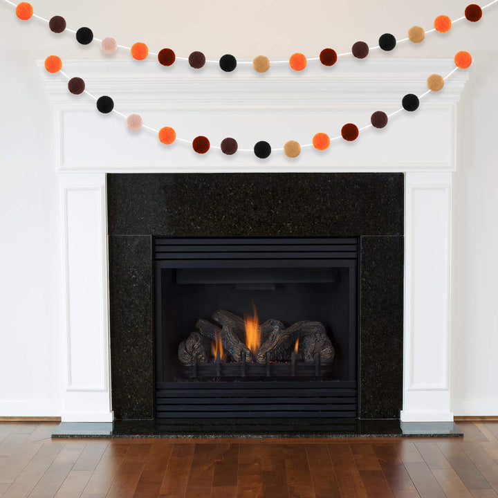 3 Pieces Felt Ball Garland Thanksgiving Pom Pom Garland 1 Inch (2.5 cm) Wool Felt Balls Banner for Fall Autumn Thanksgiving Day Halloween Party Home Decoration, Brown and Orange