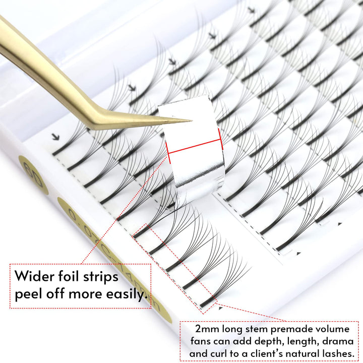Premade Fans Volume Eyelash Extensions 3D 0.10mm C Curl 8-15mm Mixed Tray,Long Stem Cluster Natural Soft Individual Volume Eyelashes Extension (3D-0.10C-8-15mix)