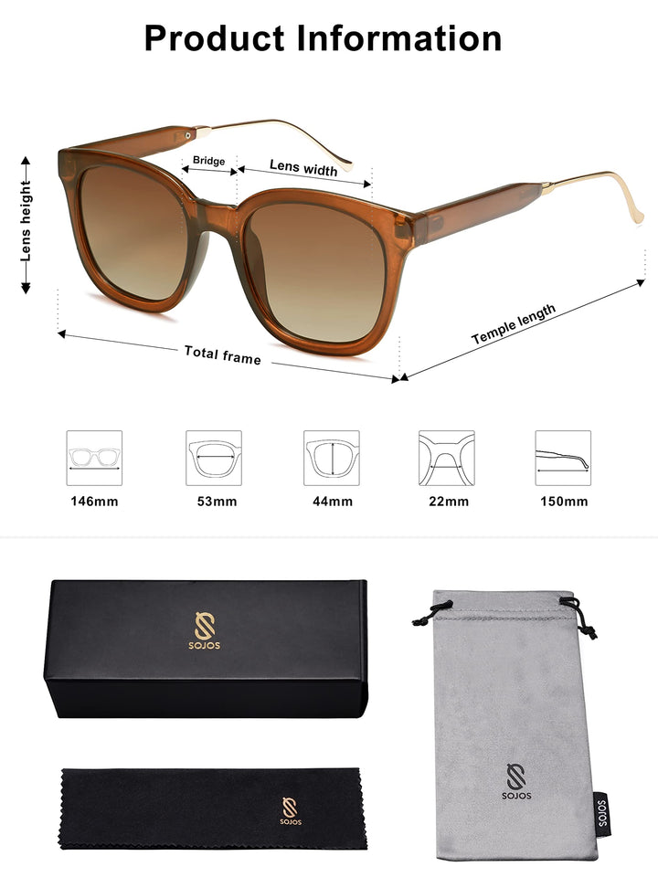 Classic Square Polarized Sunglasses Womens Mens Retro Trendy UV400 Sunnies SJ2050, Dark Brown/Brown