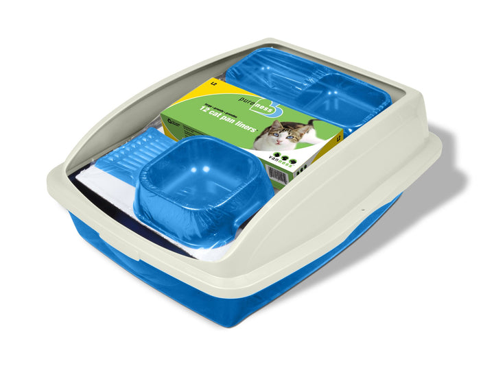 Kitten And Cat Starter Kit, 5 Piece Set with High Side Litter Box, Water Bowl, Double Feeder, Litter Scoop, Litter Box Liners