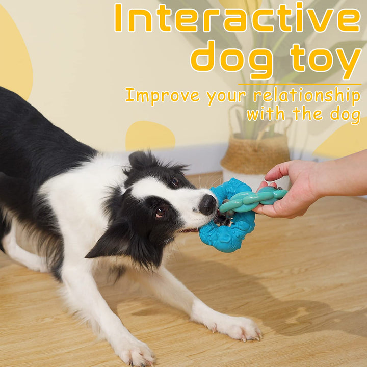 Dog Toys for Aggressive Chewers Large Medium Breed Dogs, Indestructible Interactive Tough Non-Toxic Natural Rubber & Nylon Tough Teething Double-Ring Chew Toys
