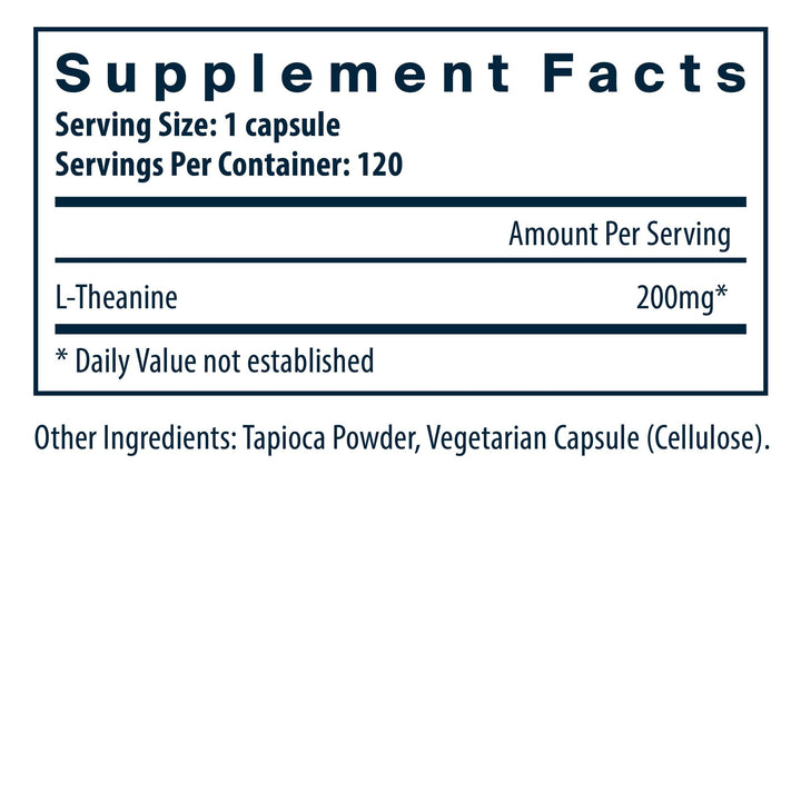 L-Theanine 200mg | Vegan Supplement | L Theanine Supplement Supports Normal Stress Levels and Cognitive Function* | Gluten, Dairy and Soy Free | 120 Capsules