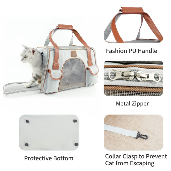 Premium Pet Carrier Airline Approved Soft Sided for Cats and Dogs Portable Cozy Travel Pet Bag, Car Seat Safe Carrier (Medium, Light Grey-1)